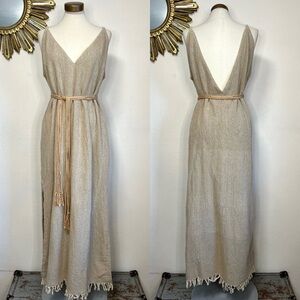 Chintamani Alchemi V Neck Maxi Dress in Beige Raw Handwoven Cotton